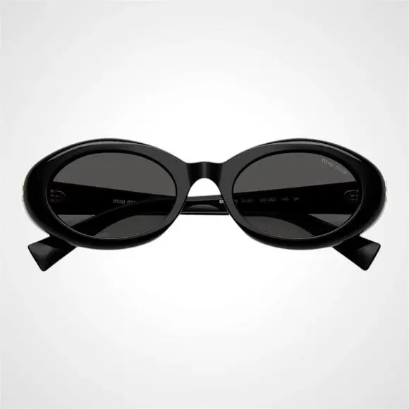 New MIU MIU Sunglasses Black Oval Womens Reverie Gold Grey Lens - Picture 5 of 6